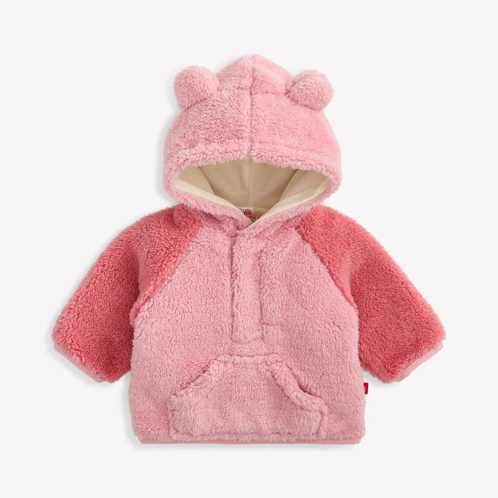 NEW Magnetic Me Henley Sweater Girl Pink Sherpa Hoodie Bear Ear Size 3T